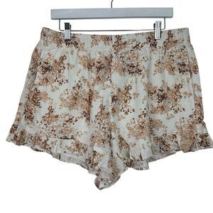 Abercrombie x Tia Booth Shorts Women Large Beige Floral Linen Ruffle Hem Coastal